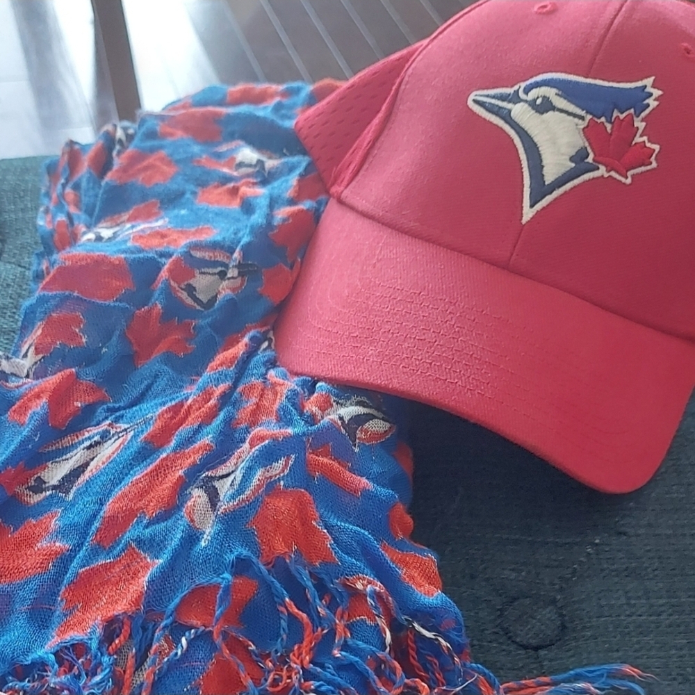Blue and Red Baseball Cap and Scarf Set